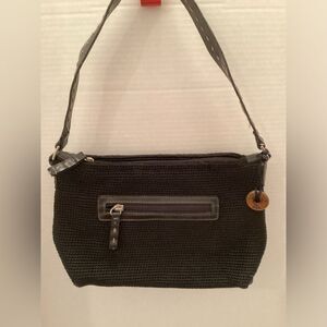 Black Crocheted The Sak Shoulder Bag Faux Leather Strap with Embroidered Details